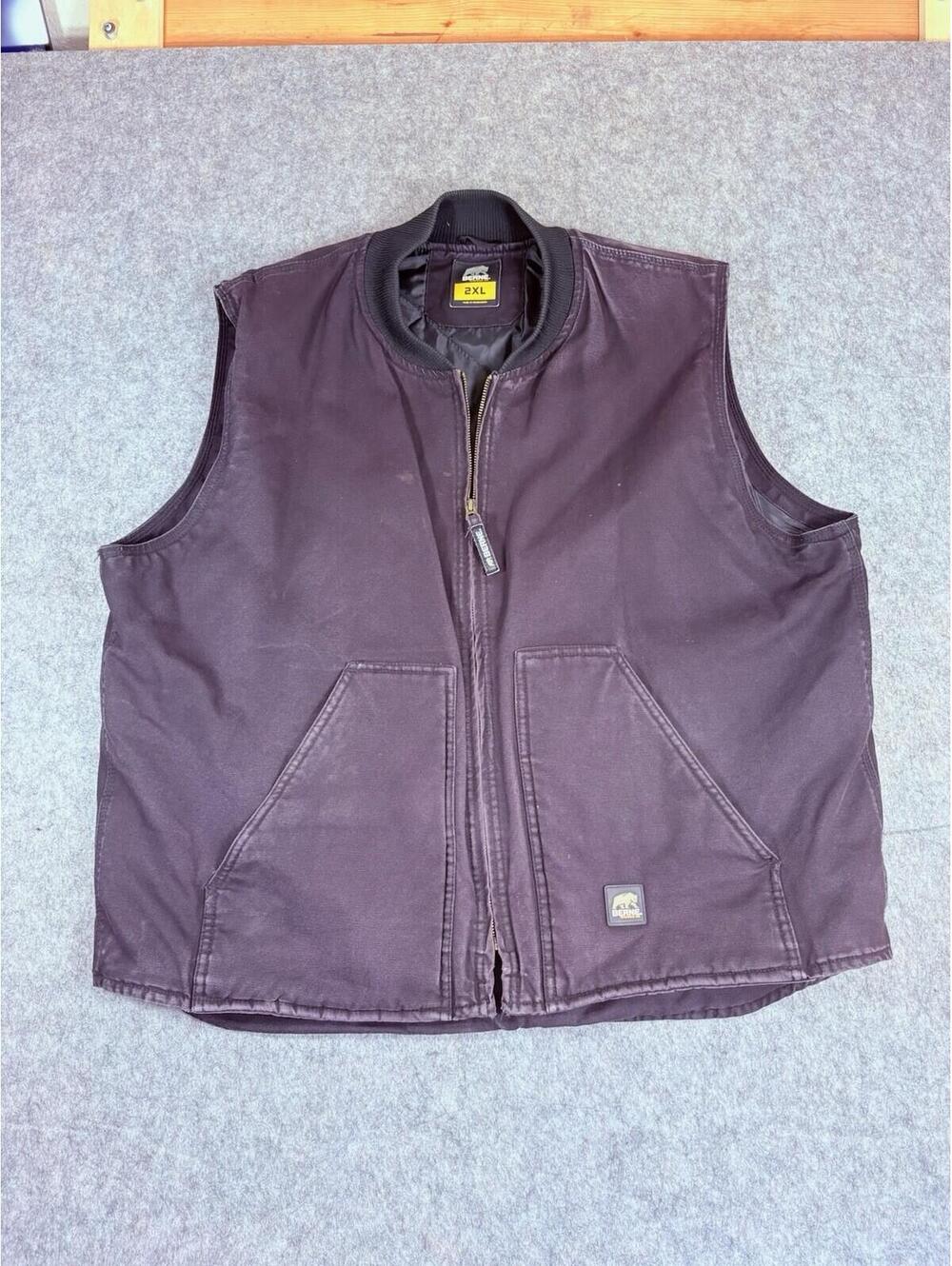 Berne Vest Mens 2XL Black Canvas Quilted Insulated Full Zip Workwear Outdoor